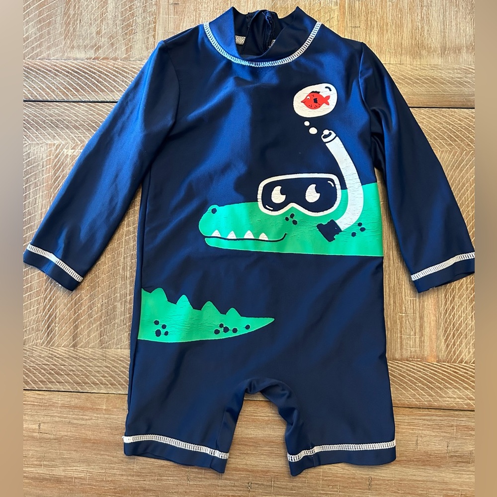 Carter's Blue and Green Rashguard with Crocodile Design